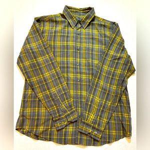 Marmot Men's XL Button Down Shirt Gray/Yellow Plaid Long Sleeve Pocket GUC